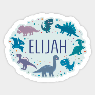 Elijah name surrounded by dinosaurs Sticker